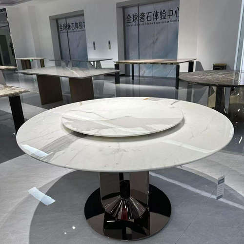 意式鱼肚白天然奢石大理石圆形餐桌方桌茶几全屋轻奢家具组合