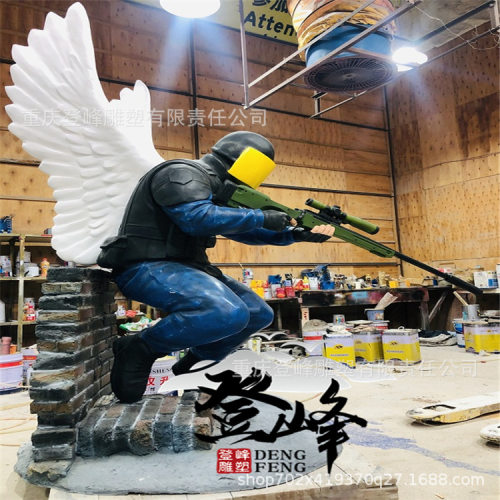 玻璃钢雕塑CS:GO盲狙天使LOL大型网吧网咖雕塑落地主题雕像可定做