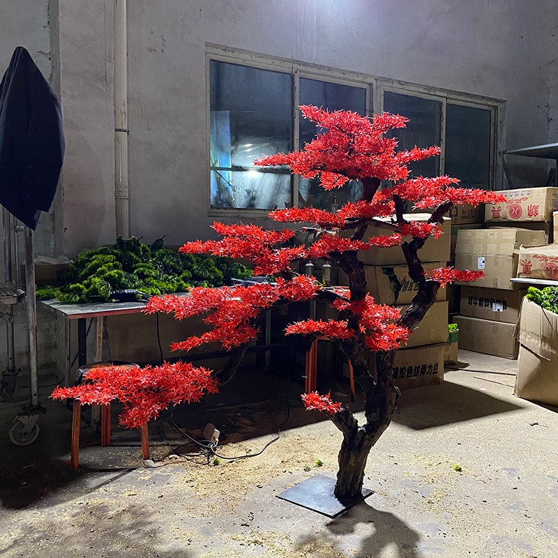 红枫树红松迎客松仿真树大型红色假树新中式造景景观酒店茶室装饰图片