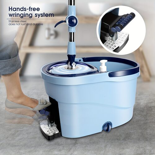 5 Microfiber Pads Spin Mop Spin Mop and Pedal Bucket with 5