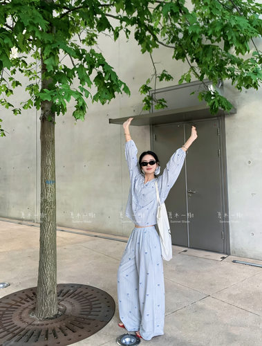 【双口袋绵绸套装】新中式国风家居服薄款套装舒适人造棉女显瘦