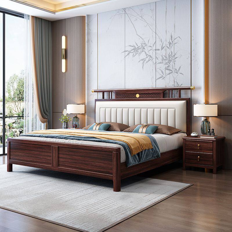 新中式1.8主卧大床现代家用1.5简约储物双人高档婚床乌金木实木床