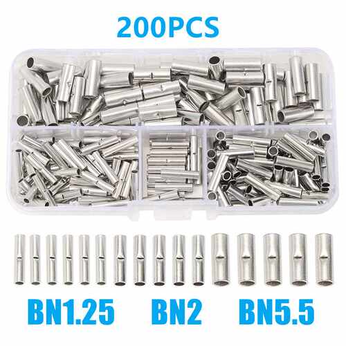 BN200PCS黄铜中间对接裸端子电线铜管连接管冷压接线端子连接器
