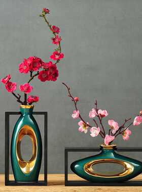 方形木框花瓶梅花禅意客厅玄关书房摆设公司桌面乔迁礼品