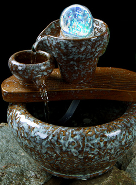 八方来财流水生财转动水晶球风水轮鱼缸喷泉时来运转财源滚滚摆件