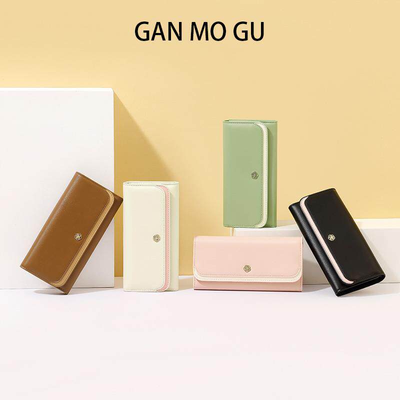 GANMOGU小清新中长款女士钱包三折多卡位拼接手拿皮革折叠零钱包