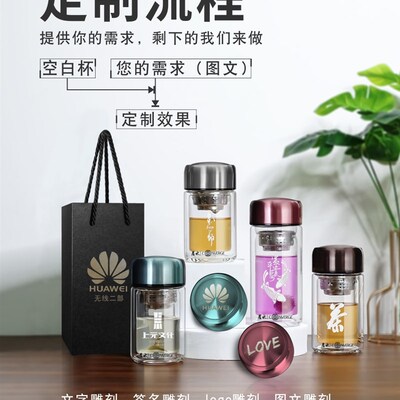 便携双层小容量玻璃杯 迷你茶杯带盖水杯子男女泡茶200ml定制刻字