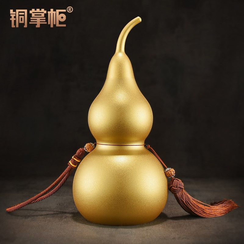 铜葫芦摆件纯黄铜葫芦开口空心磨砂金色葫芦大号客厅玄关卧室装饰