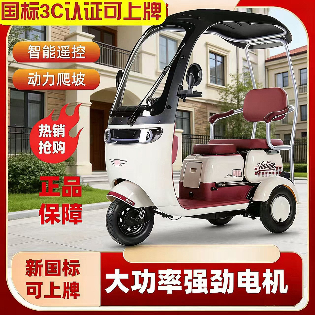 新款带棚电动三轮车成人家用代步车小型女性接送孩子老年人电瓶车