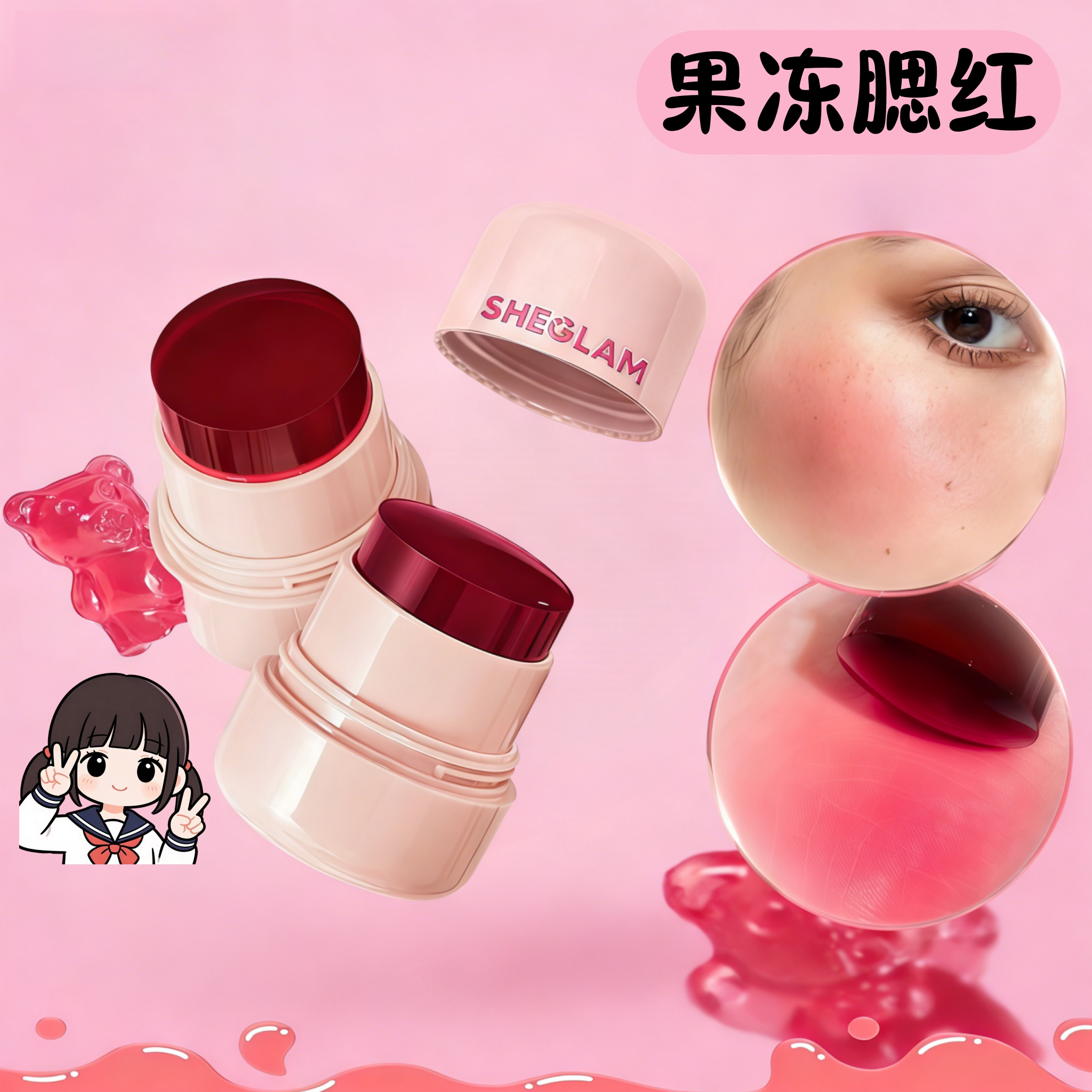 现货 Sheglam2025新品果冻腮红唇颊两用提升气色自然持久水润图片