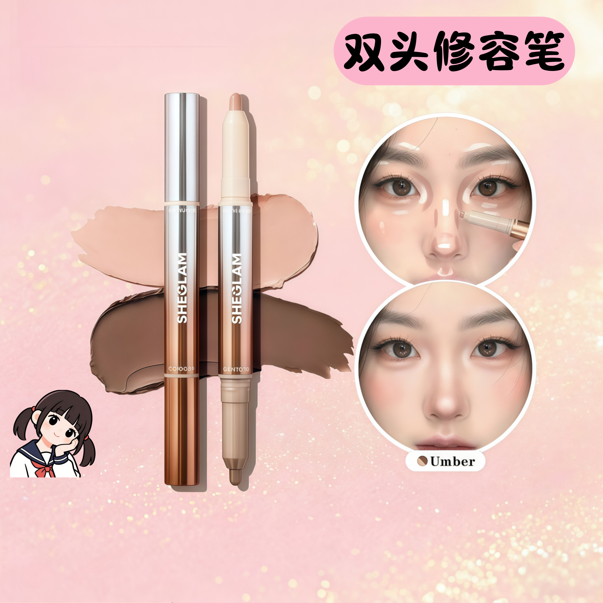 正品sheglam双头高光修容笔