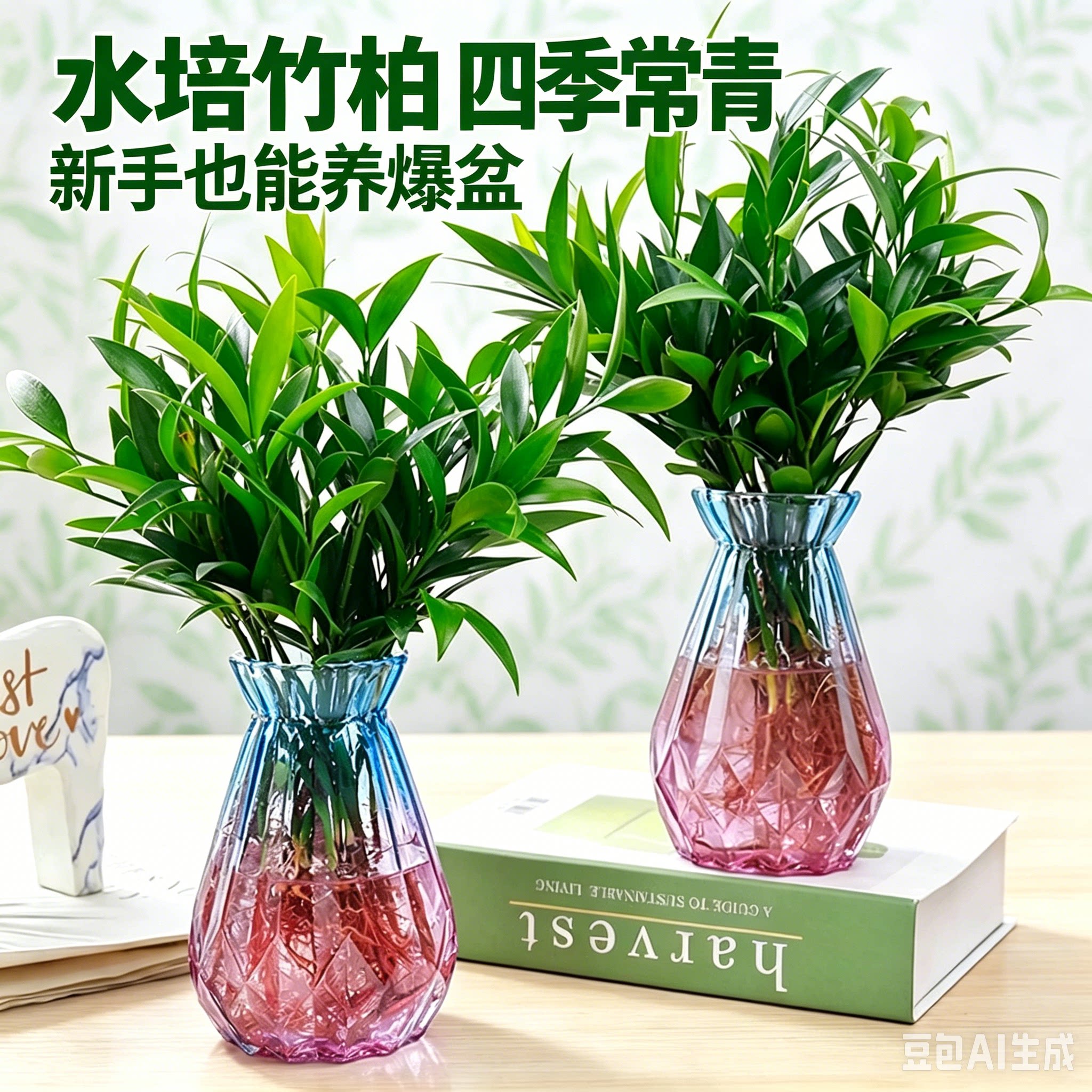 【水培竹柏】竹柏水培植物室内客厅水养绿植花卉盆栽水培驱蚊竹jd