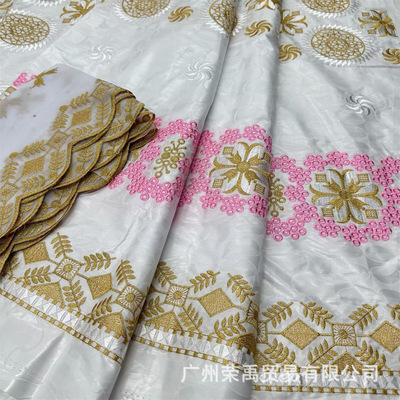 巴赞布服装面料Bazin rich lace 5 yards+2 yards lace fabric