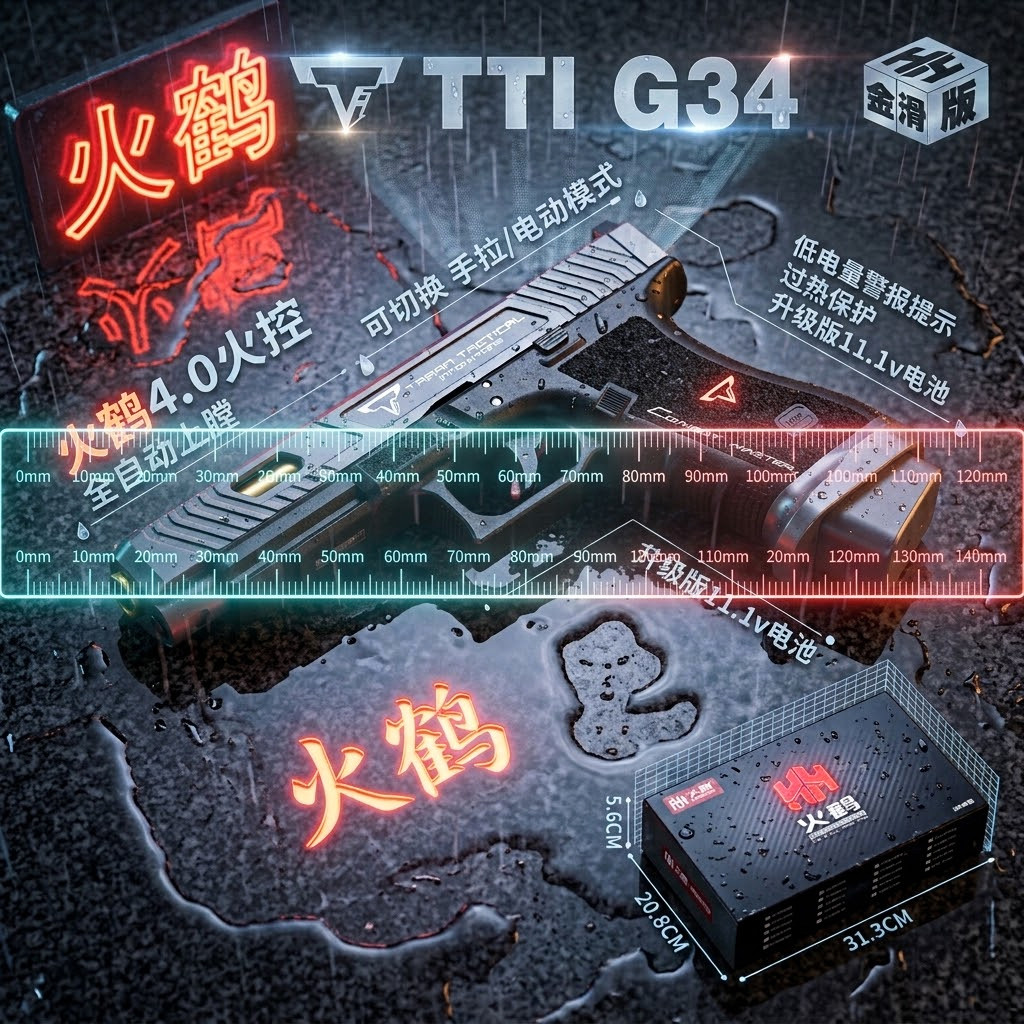 金滑版火鹤G34TTI格洛克电手电动连发模型发射器玩具枪男孩科CS