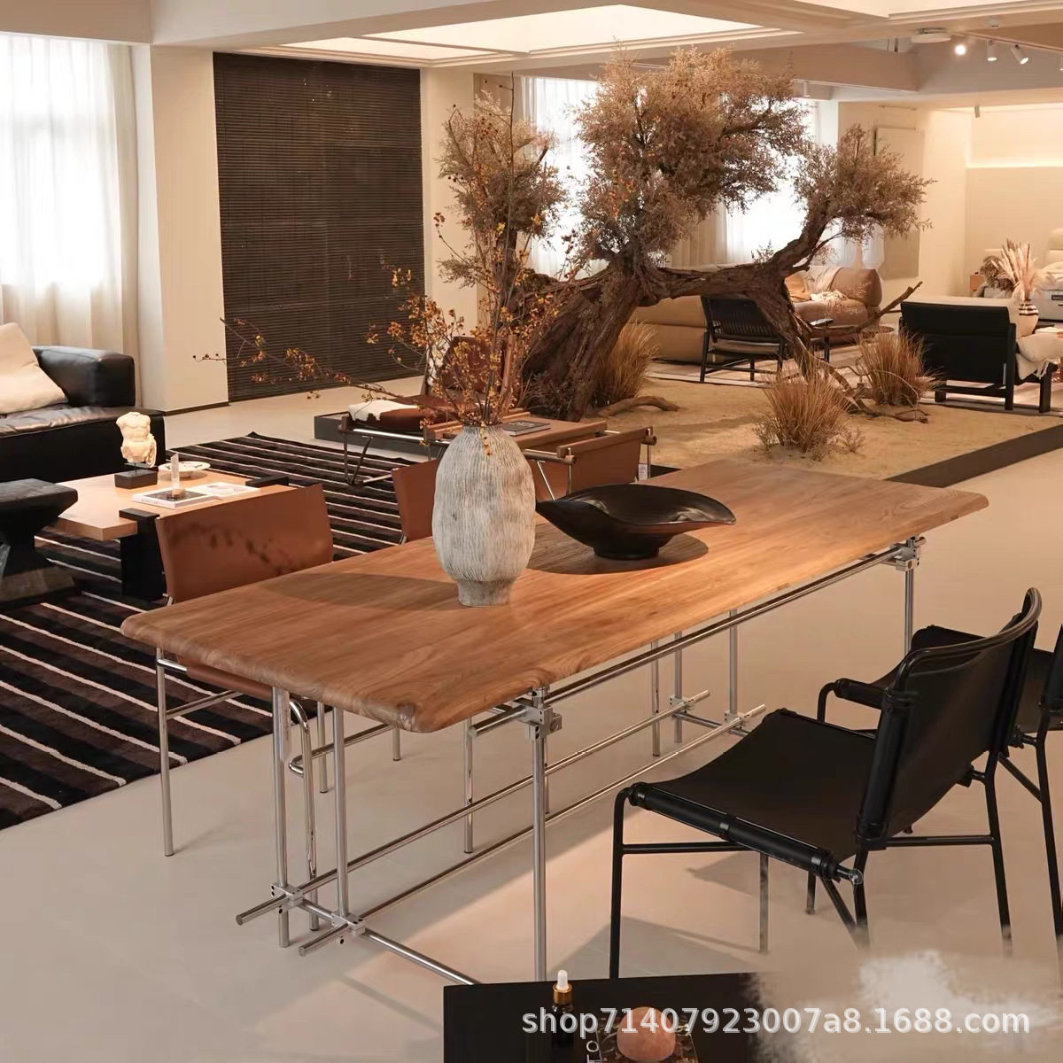 中古风光轴榆木书桌复古工业风格办公桌设计师餐桌工作室会议桌子