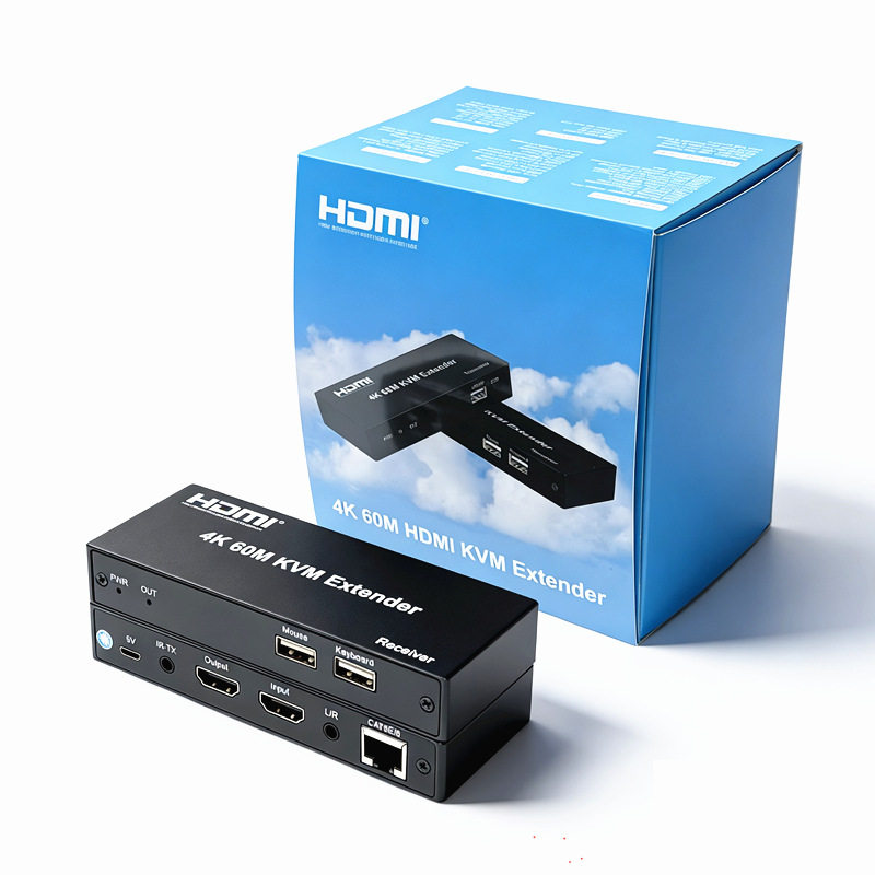 4K 60M KVM HDMI延长器 网线转高清 带USB键鼠控制 音频分离 监控图片