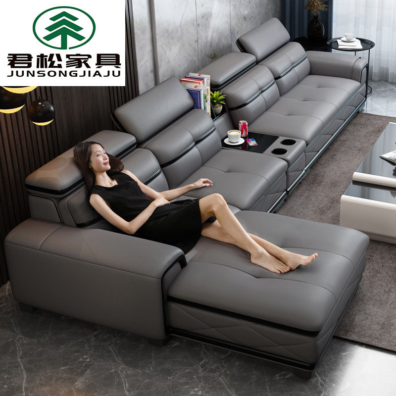 工厂直销简约皮艺沙发大小户型L型客厅转角组合套装多功能皮制