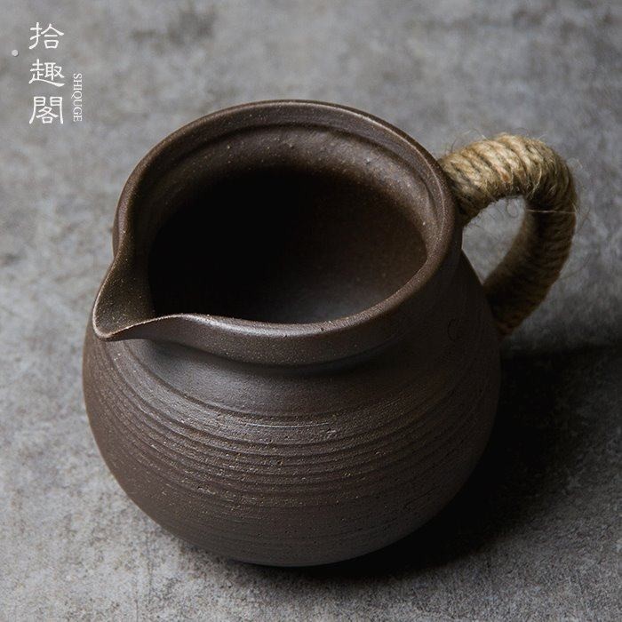 复古粗陶公道杯土陶煮茶均杯日式带把分茶器柴烧家用大号可加热