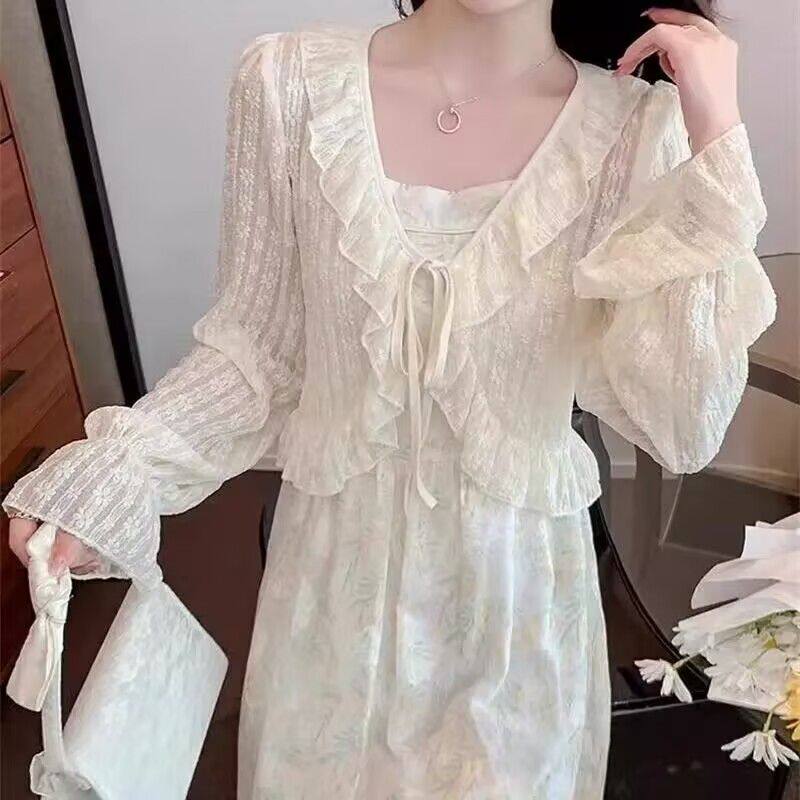 荷叶边系带防晒坎肩女夏配裙子外搭小披肩薄开衫外套短款罩衫