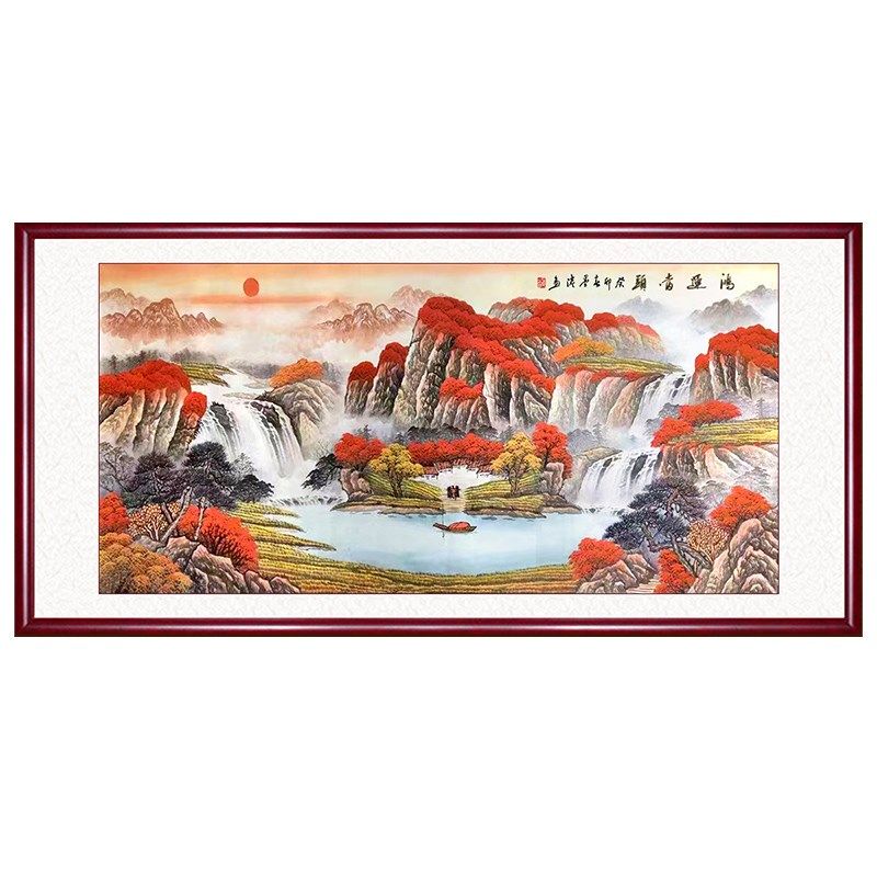 纯手绘鸿运当头国画山水画客厅装饰画聚宝盆字画办公室挂画靠山图