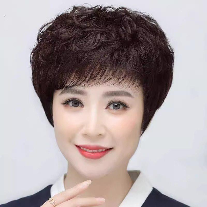 中老年人大卷假发彷真发自然遮白短卷发妈妈款假发全头套假发套