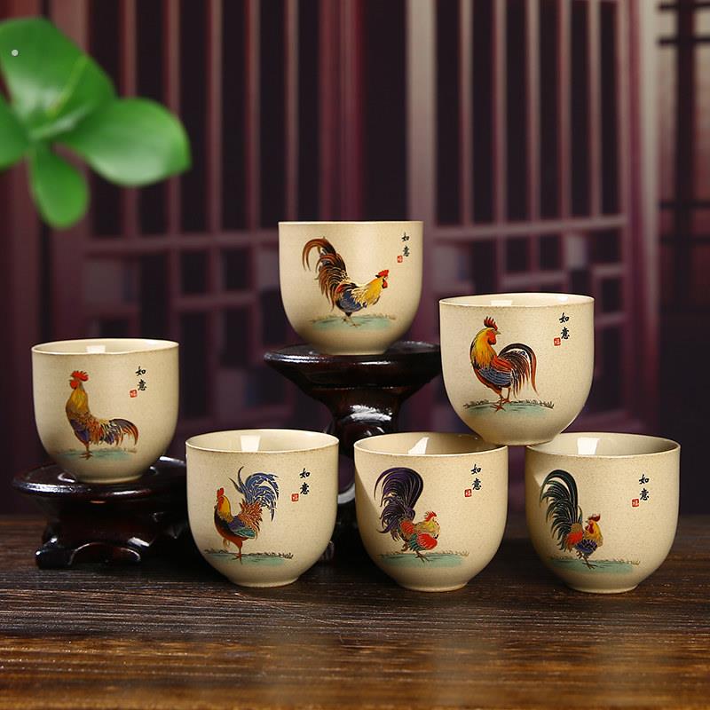 日式粗陶鸡缸杯公鸡陶瓷小茶杯功夫茶具泡茶杯子品茗杯茶盏家用