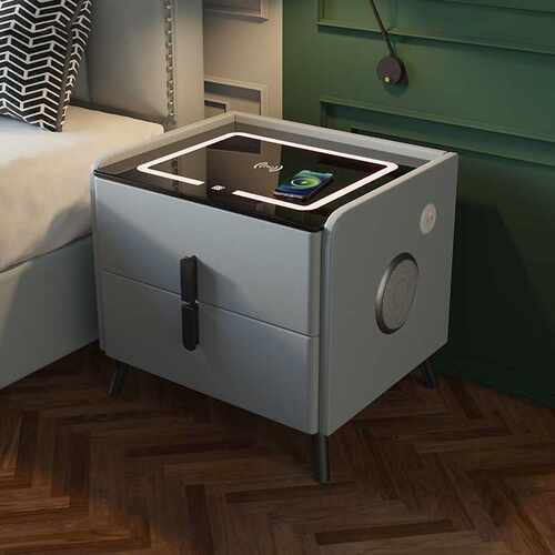 轻奢床头柜迷你小型实木智能岩板25cm超窄卧室收纳床边柜岩板台面