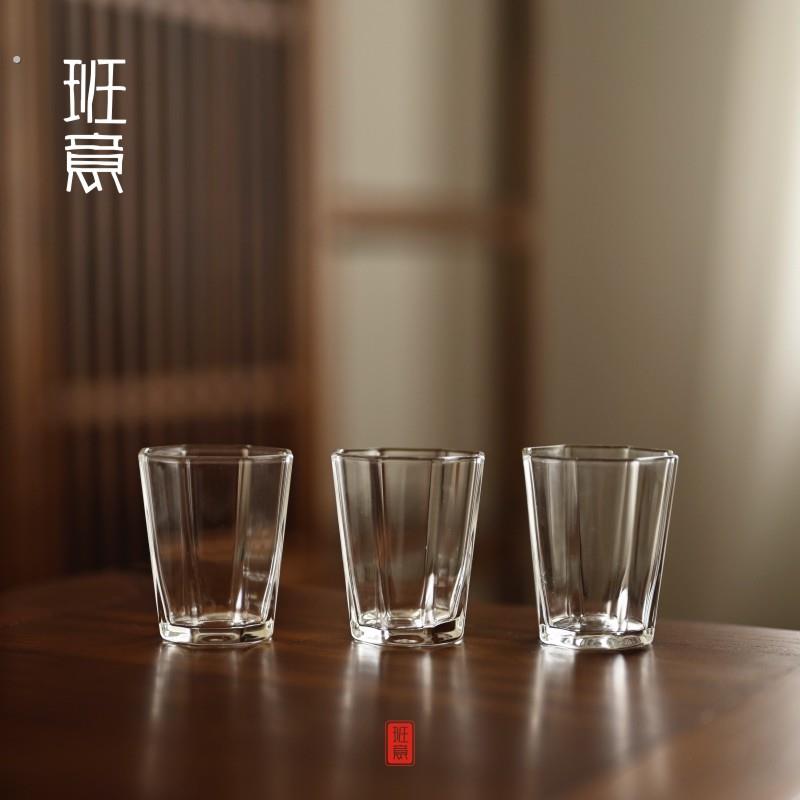 八角品杯透明玻璃小茶杯品茗杯主人杯茶具玻璃杯子老白茶专用杯