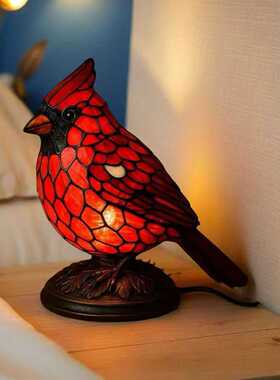 新品欧式Cardinal Lamp树脂小夜灯 LED红鸟动物台灯家居装饰