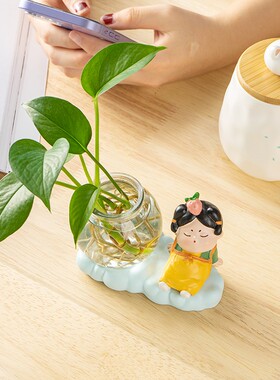 国风唐仕女家居水培绿植花瓶创意花瓶摆件桌面解压治愈系小摆件