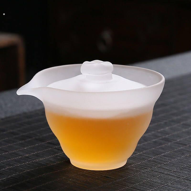磨砂玻璃茶具套装琉璃盖碗茶杯高档功夫茶具日式轻奢泡茶整套茶杯