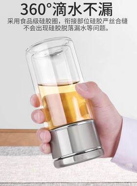 高端简茶水离杯隔双层玻璃热泡分茶杯迷你直筒塑钢男女士水杯随身