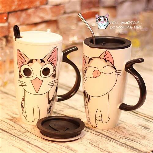 陶瓷杯大容量猫咪陶瓷马克杯家用韩版办公室喝水杯可爱杯子带盖勺