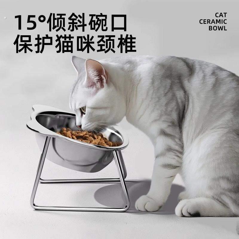 倾斜猫碗04不锈钢宠物食碗猫咪食碗保护颈椎防滑底座猫狗碗高脚