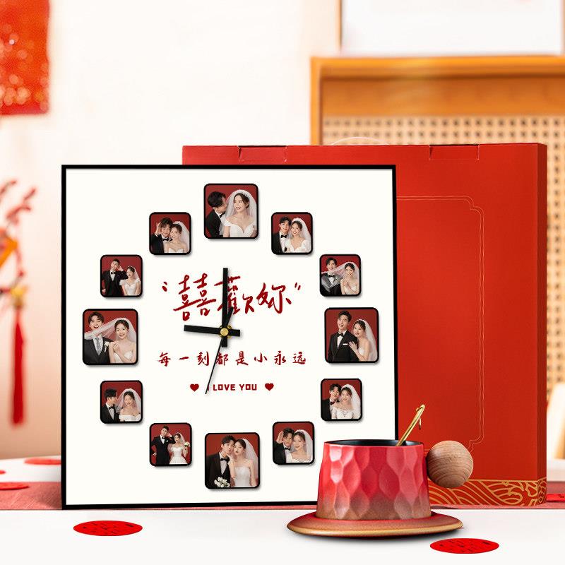 婚纱照时钟表摆件定制照片新婚结婚送新人礼物闺蜜高级婚礼客厅画