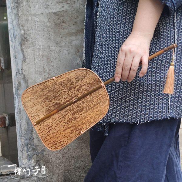 古风棕竹笋壳扇子团扇老式竹编掌扇手工中式扇子纳凉夏天蒲扇家用