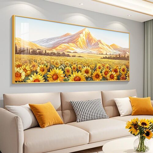 向日葵花卉手绘油画客厅装饰画日照金山风景壁画沙发后背景墙挂画