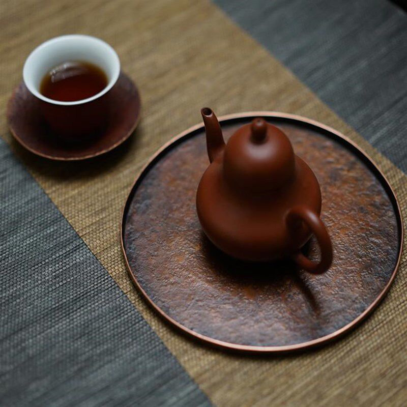 铜契紫铜壶承纯铜茶盘壶托壶垫干泡台锤纹麻纹茶席手工制作新款
