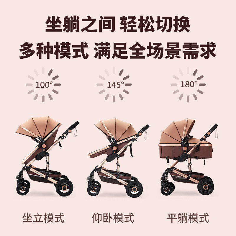 蓝色童年婴儿推车可坐可躺三合一多功能婴儿提篮推车0到3岁婴儿车