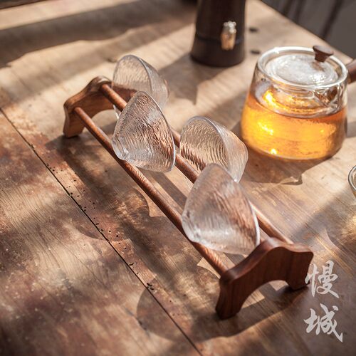 慢城 黑檀木鸡翅木杯架 茶水杯架收纳沥水架功夫茶具茶道配件实木
