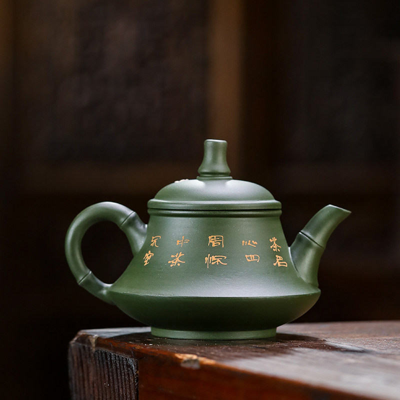宜兴原矿紫砂壶 绿泥手工泥绘喜鹊梅花玉立壶250毫升茶壶茶具