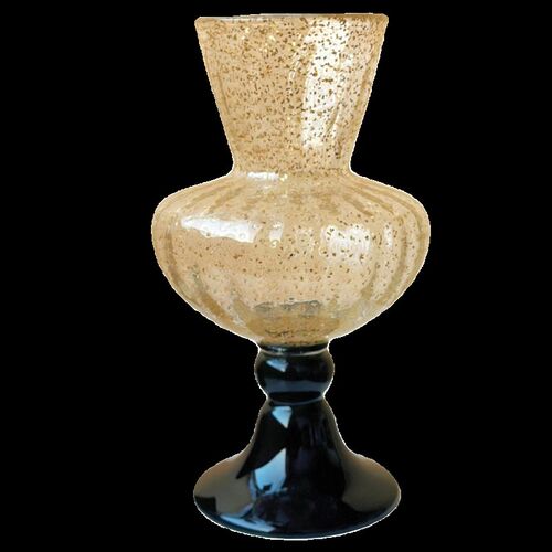 法式洒金高脚琉璃花瓶中古小众高级插花水养花瓶居家装饰客厅摆件