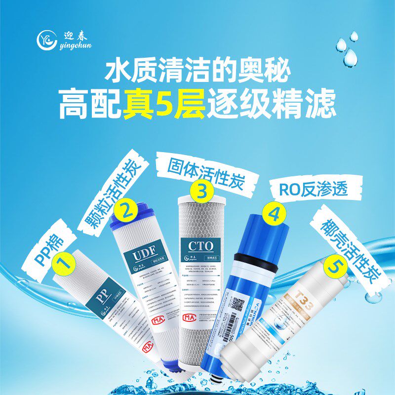 迎春净水器家用直饮厨房自来水净化器ro反渗透通用滤芯除垢净水机