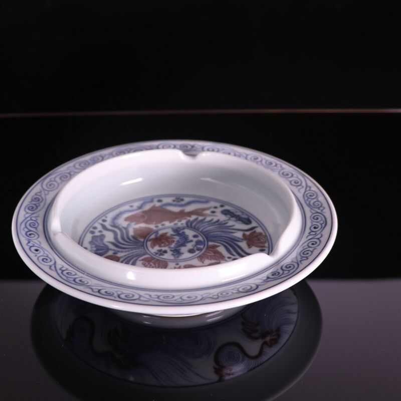 柴窑元青花釉里红鱼藻壶承茶盘烟灰缸景德镇仿古手工陶瓷器玩茶具