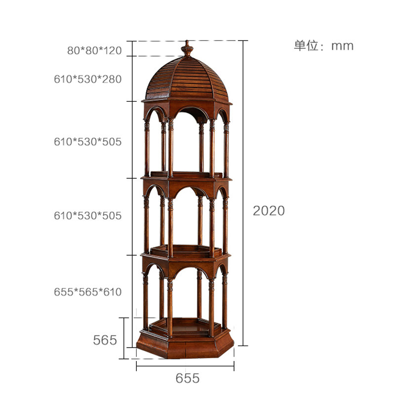 美式实木置物架落地古董架欧式花架创意鸟笼展示架储物客厅多宝格