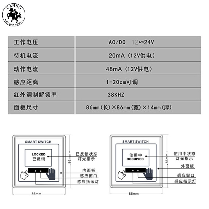 感应门明装反锁开关专用房可上锁开关办公室KTV包间手感应开关