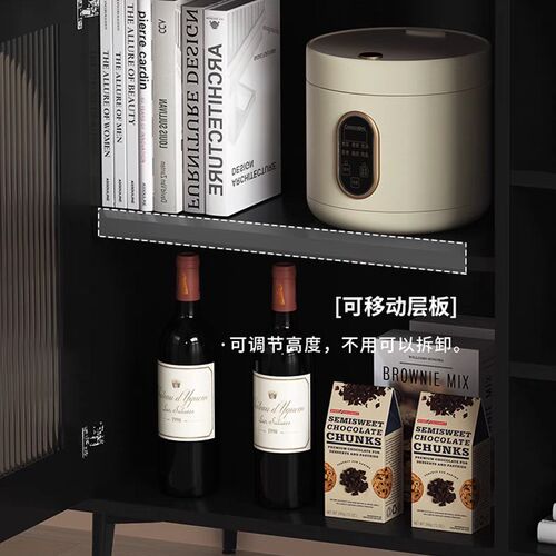 岩板餐边储物柜轻奢黑色复古风收纳靠墙置物茶水柜咖啡机摆放台柜