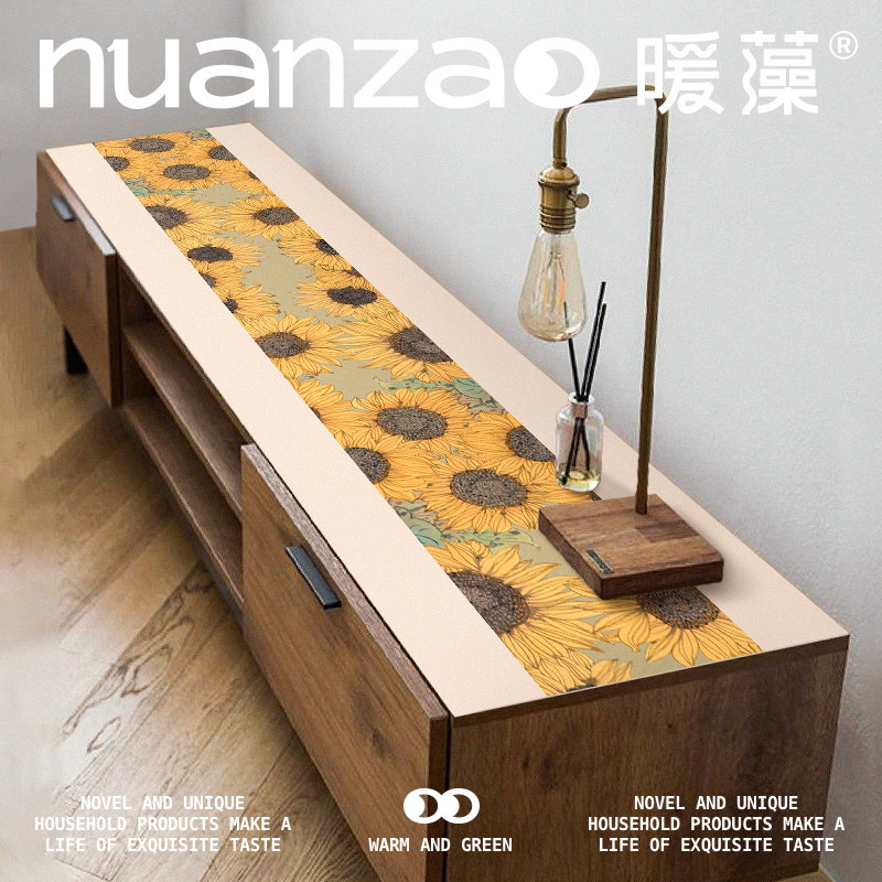 暖藻向日葵电视机柜桌布长方形桌垫可擦免洗防油防水玄关餐边柜垫