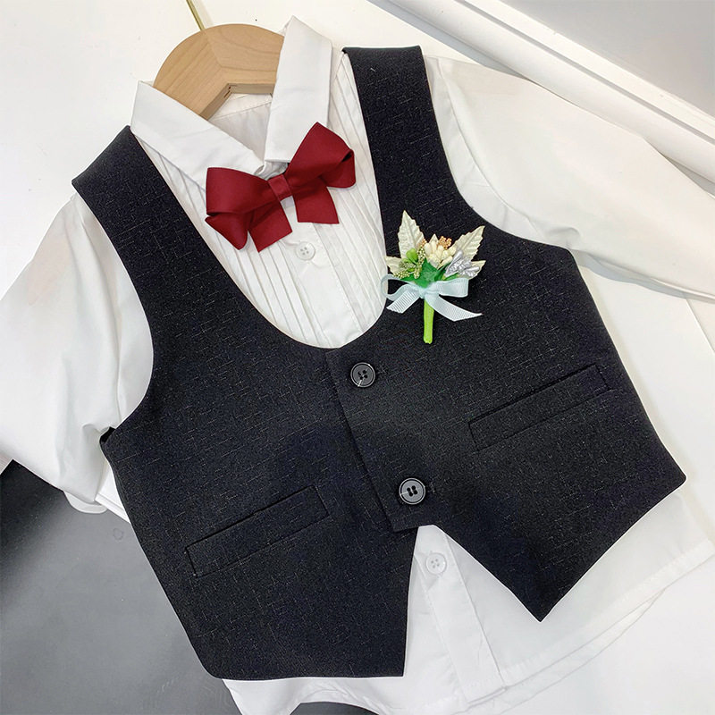 男童西装套装夏季儿童礼服英伦风小孩周岁生日西服马甲短袖小主持