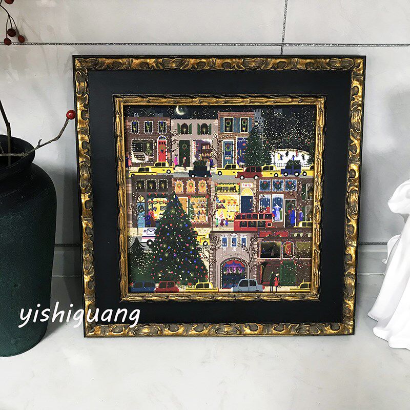 复古实木装饰画框装裱框定做美式中古黑色雕花相框油画水彩画外框